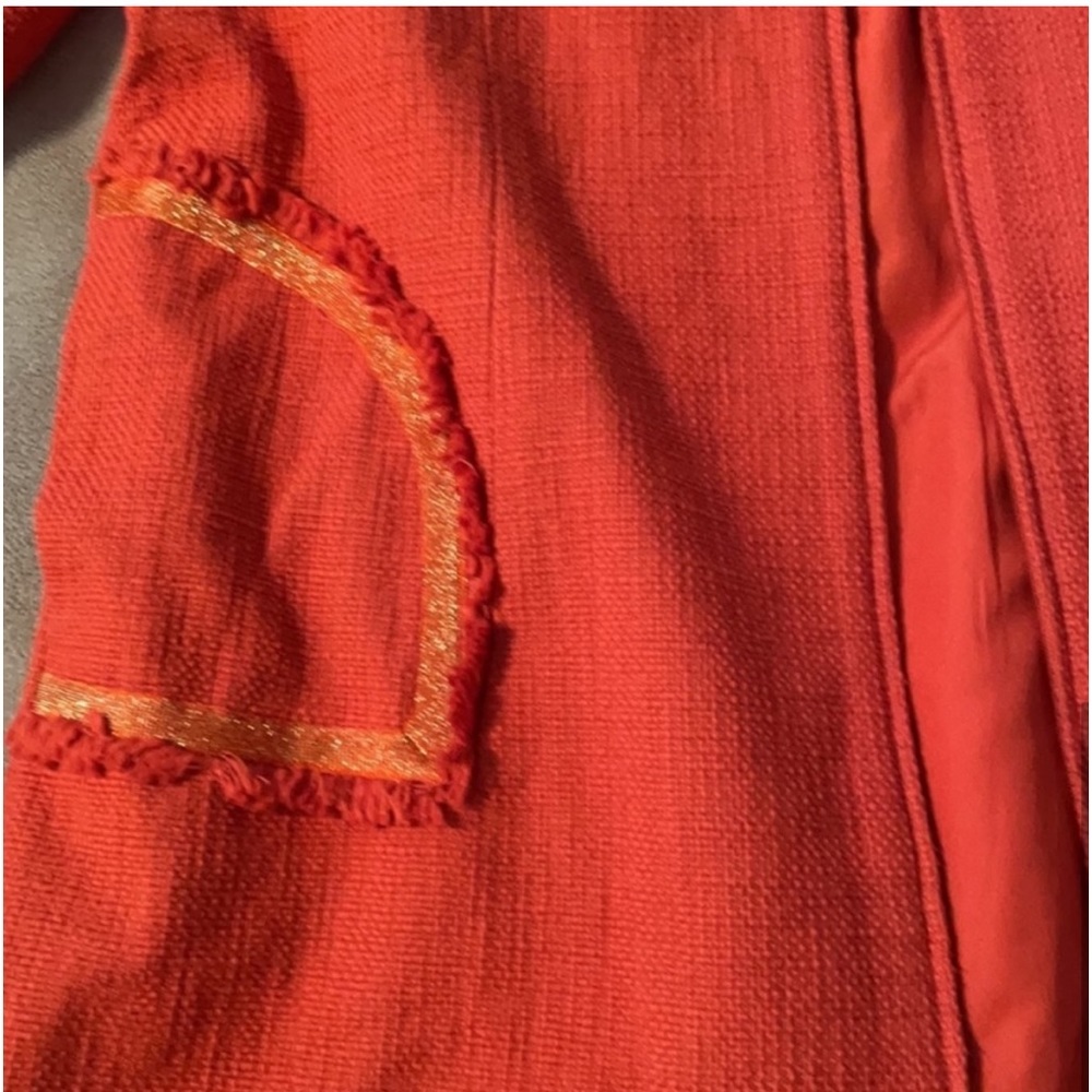 Paula Hian Embroidered Tweed Fringe Orange Jacket Large-NWT - Picture 4 of 8